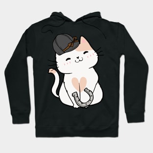 Funny white cat is ready to ride a horse Hoodie